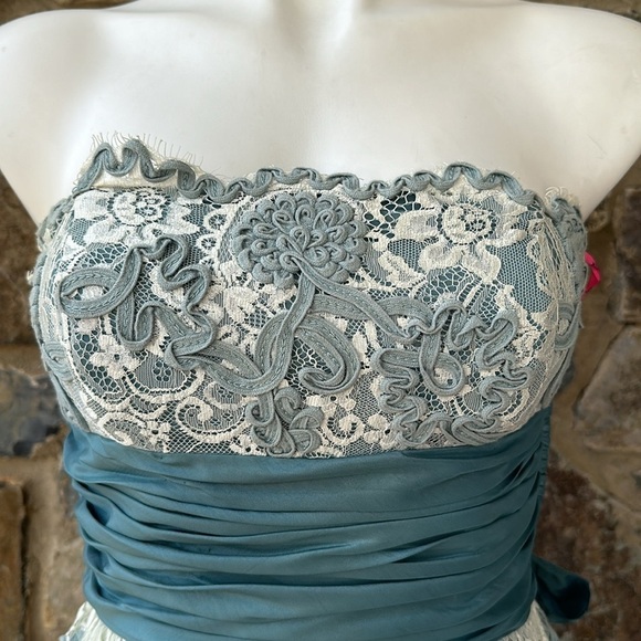 Betsey Johnson cotton tape Teal Blue Lace Tulle Tea Party Cocktail Dress 4 - Picture 7 of 10